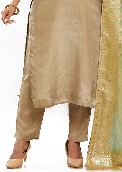 Khaki Tissue Silk Straight Cut Suits