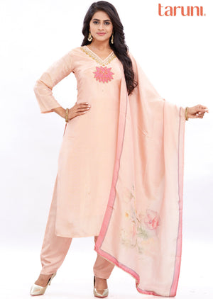 Peach Tissue Silk Straight Cut Suits