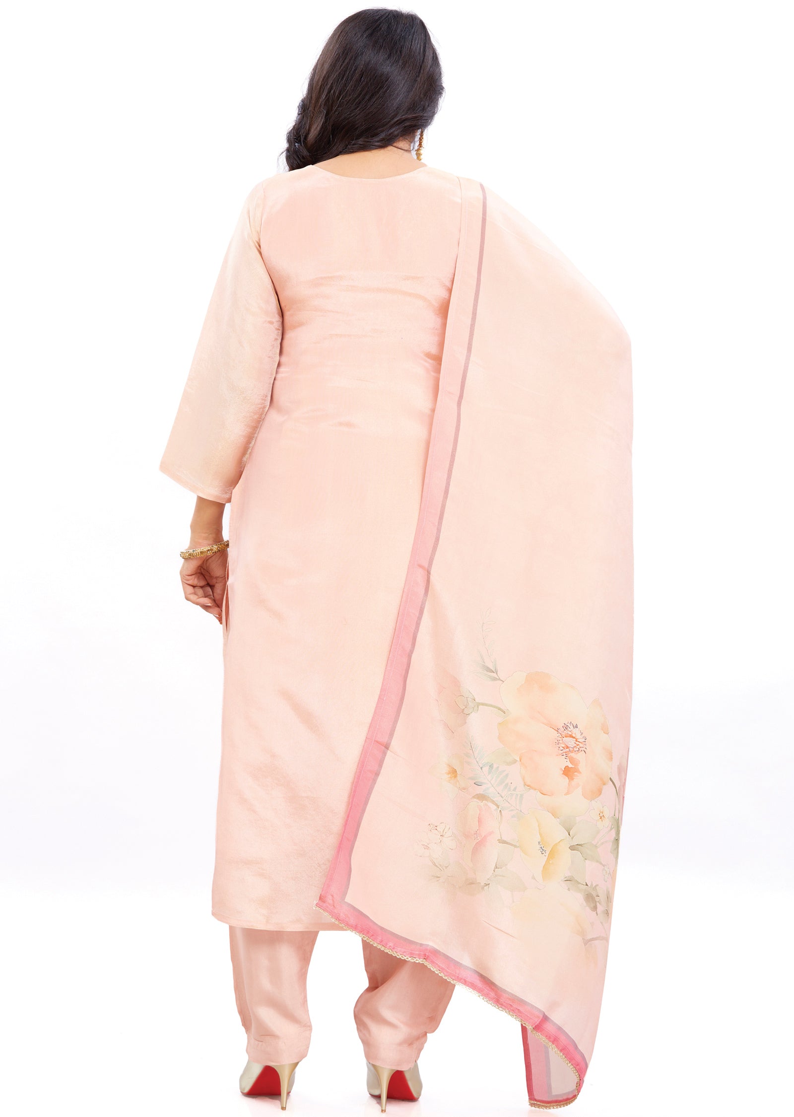 Peach Tissue Silk Straight Cut Suits