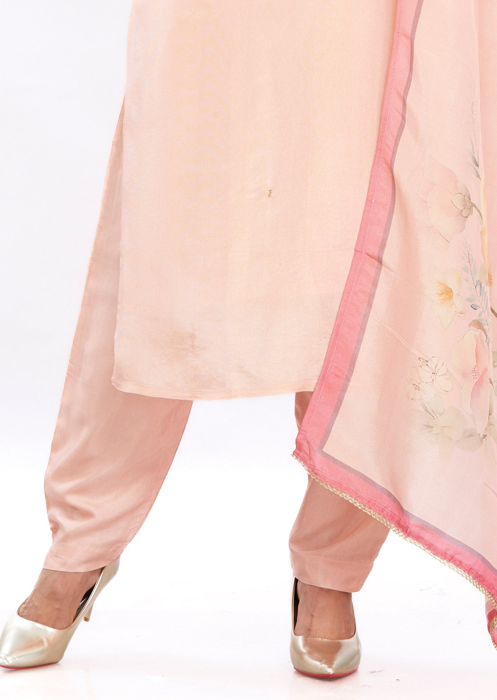 Peach Tissue Silk Straight Cut Suits