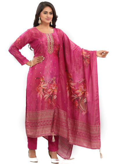 Rani Pink Banaras Tissue Straight Cut Suits