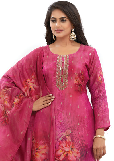 Rani Pink Banaras Tissue Straight Cut Suits