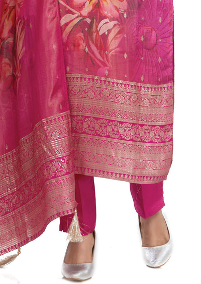 Rani Pink Banaras Tissue Straight Cut Suits