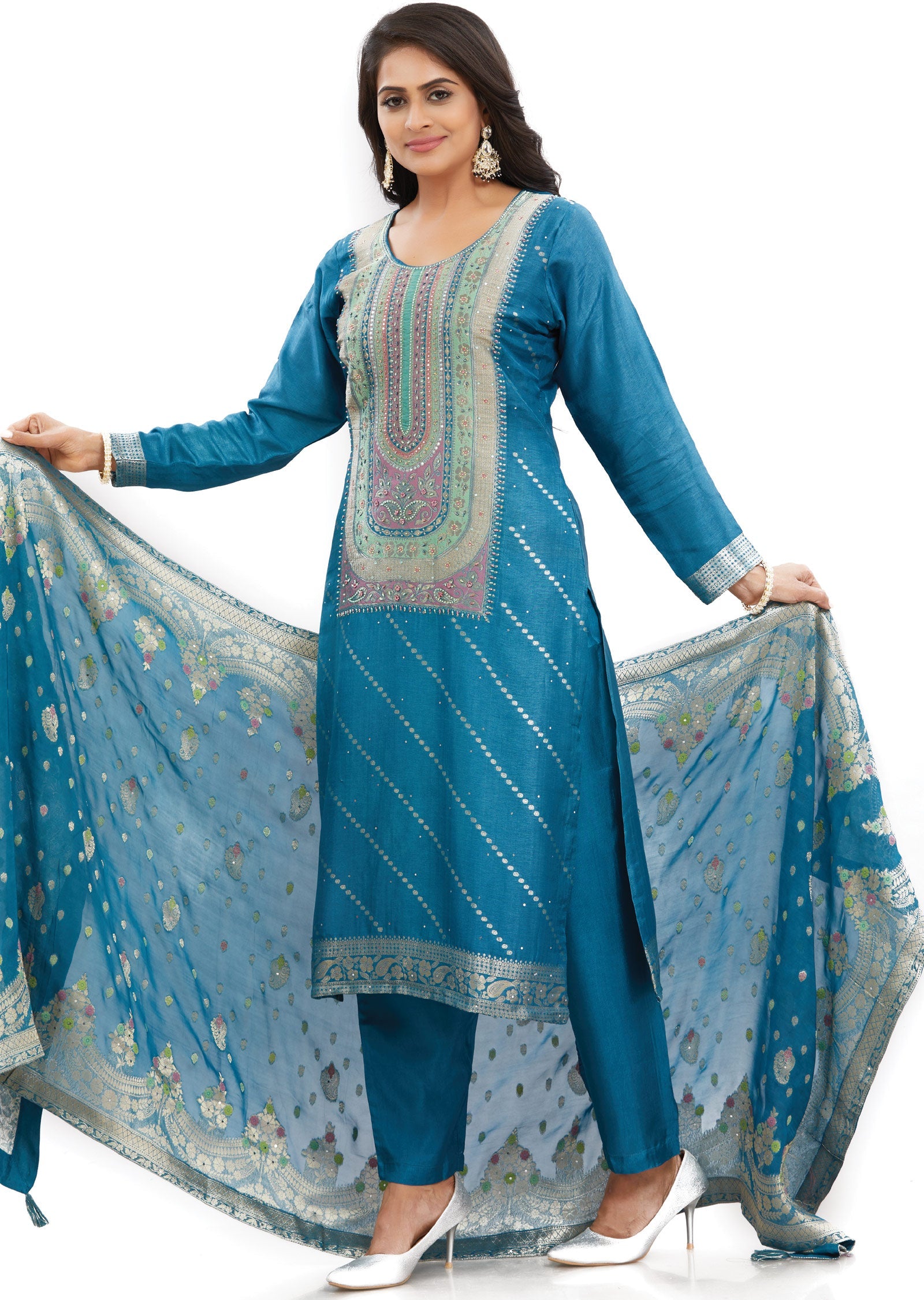 Rama Blue Silk Straight Cut Suits