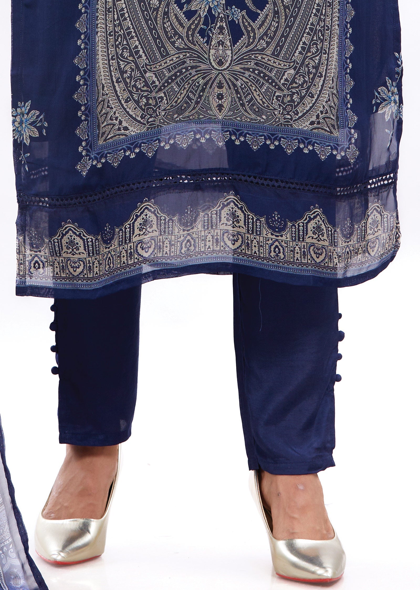 Navy Blue Organza Kurti with Resham & Mirror Work