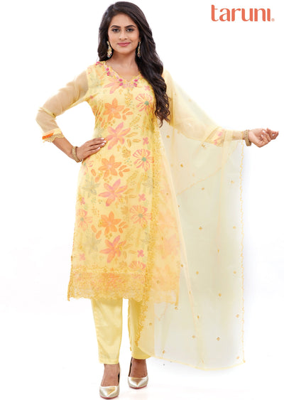 Yellow Organza Kurti with Resham & Sequence Work