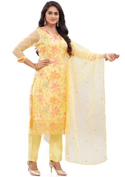 Yellow Organza Kurti with Resham & Sequence Work