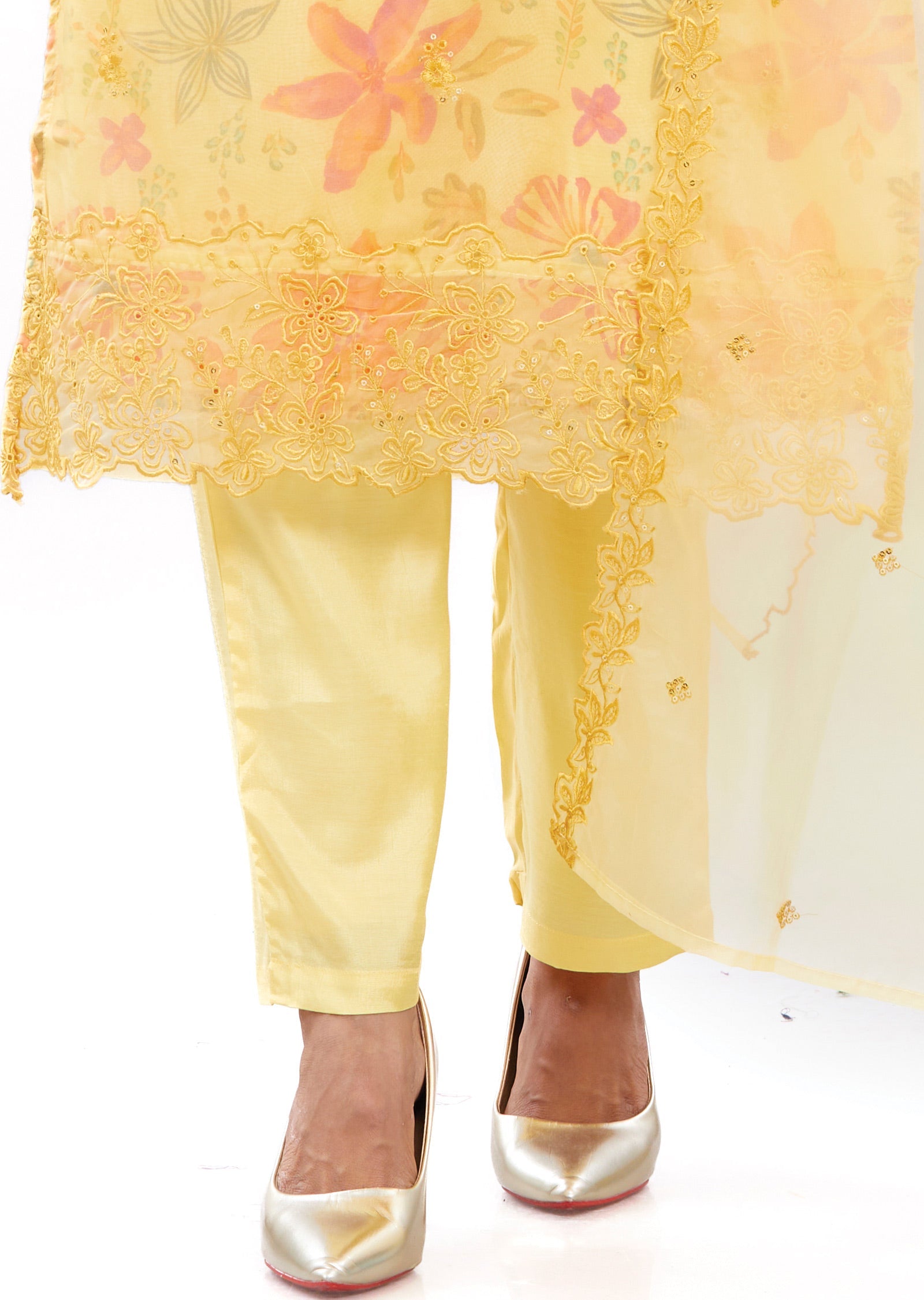 Yellow Organza Kurti with Resham & Sequence Work