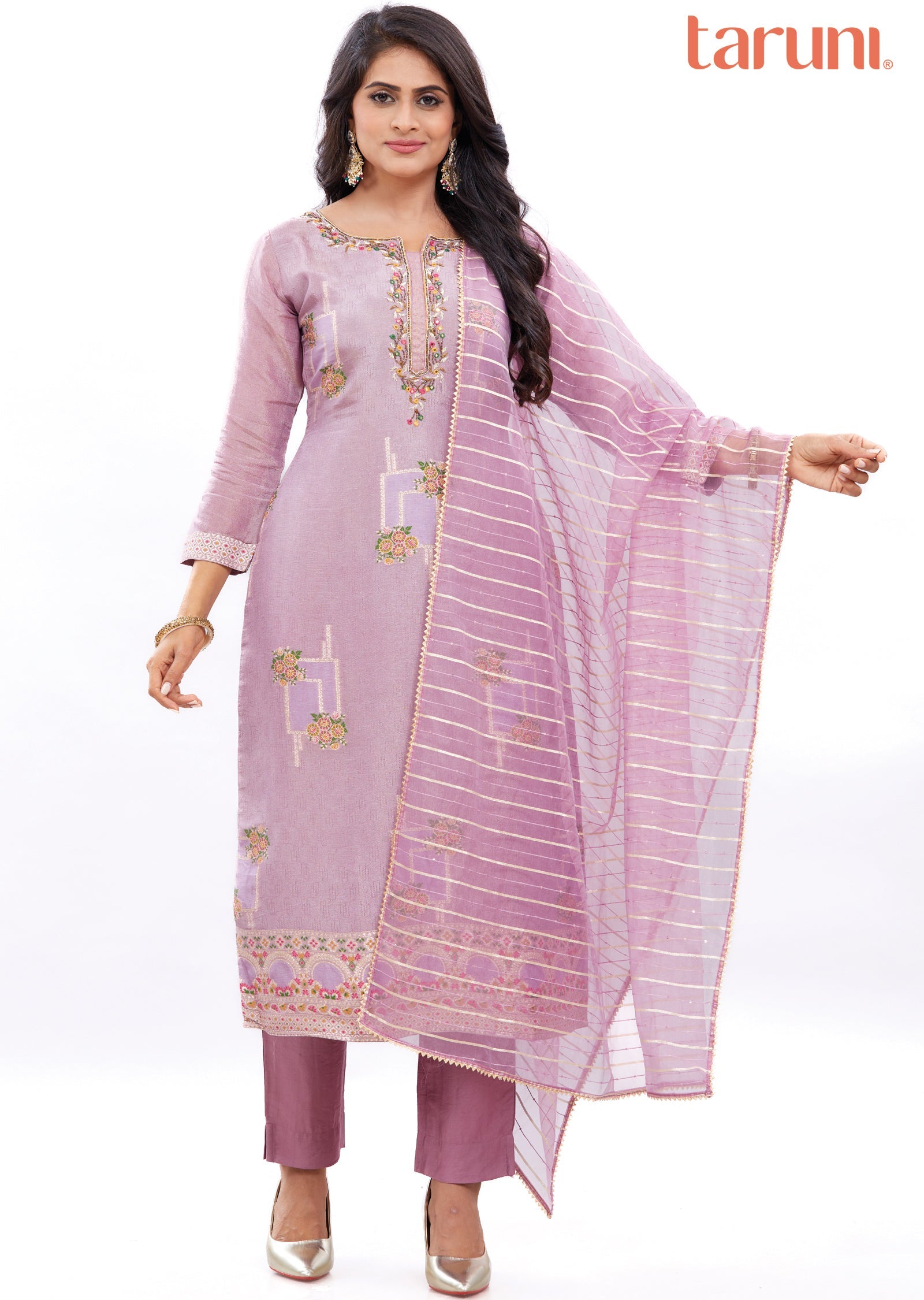 Lavender Banaras Tissue Kurti with Zardosi & Mirror Work