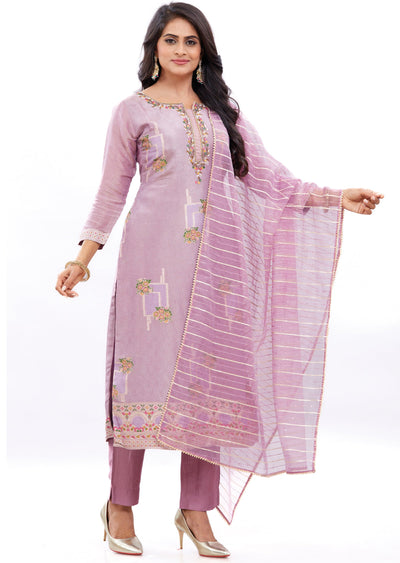 Lavender Banaras Tissue Kurti with Zardosi & Mirror Work