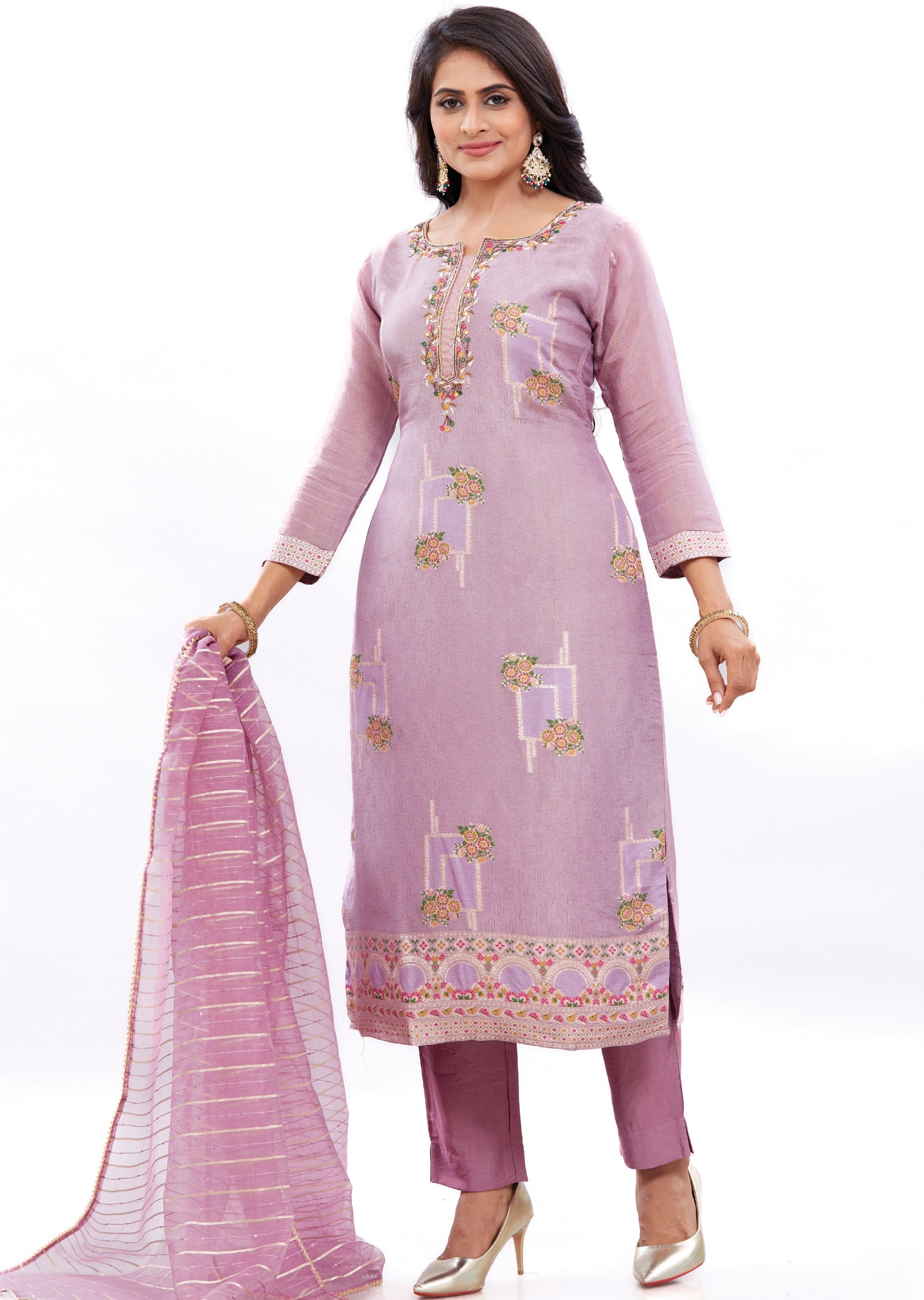 Lavender Banaras Tissue Kurti with Zardosi & Mirror Work