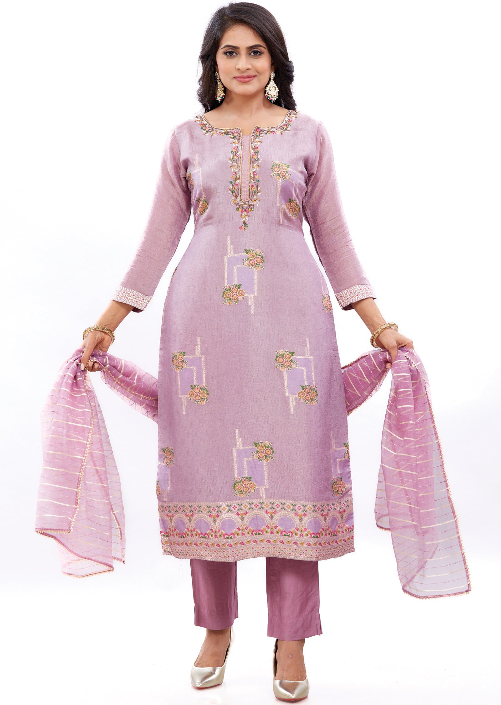 Lavender Banaras Tissue Kurti with Zardosi & Mirror Work