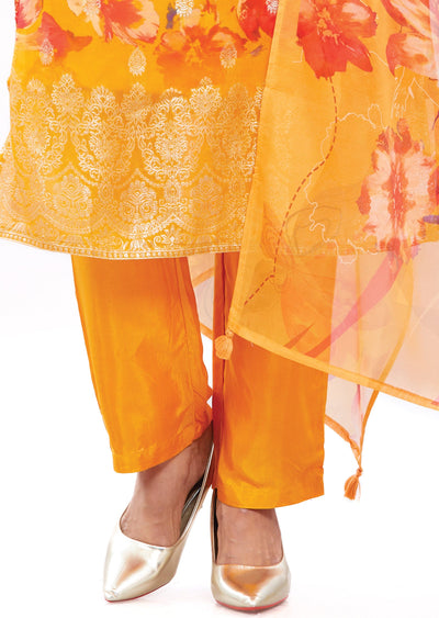 Orange & Red Banaras Organza Straight Cut Suits