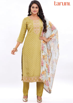 Mehndi Green Banaras Tissue Kurti with Dupatta