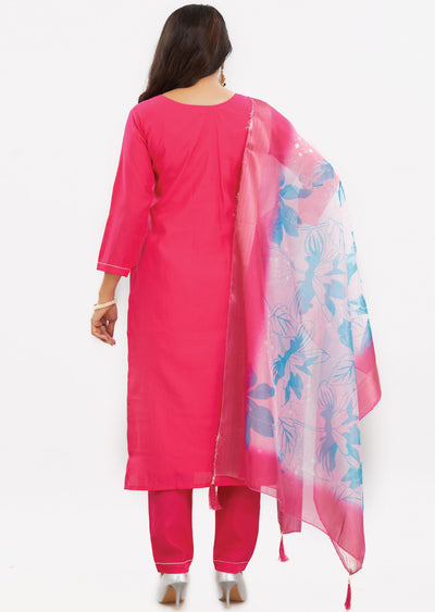 Rani Pink Chanderi Straight Cut Suits