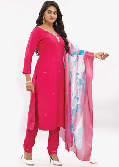 Rani Pink Chanderi Straight Cut Suits