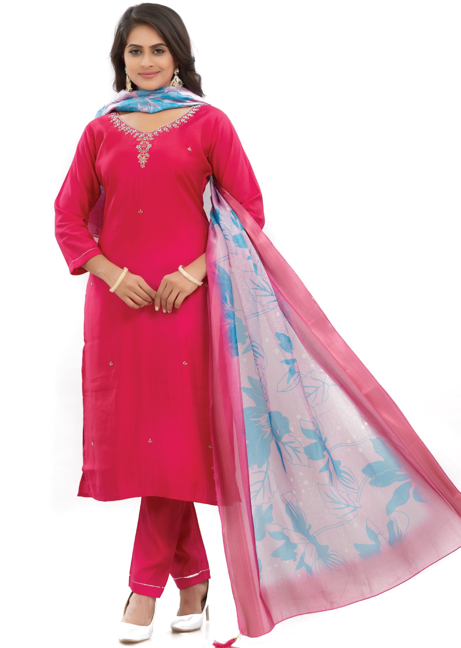 Rani Pink Chanderi Straight Cut Suits