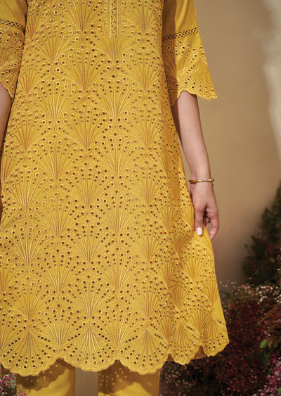 Mustard Crosia Chanderi Straight cut suits