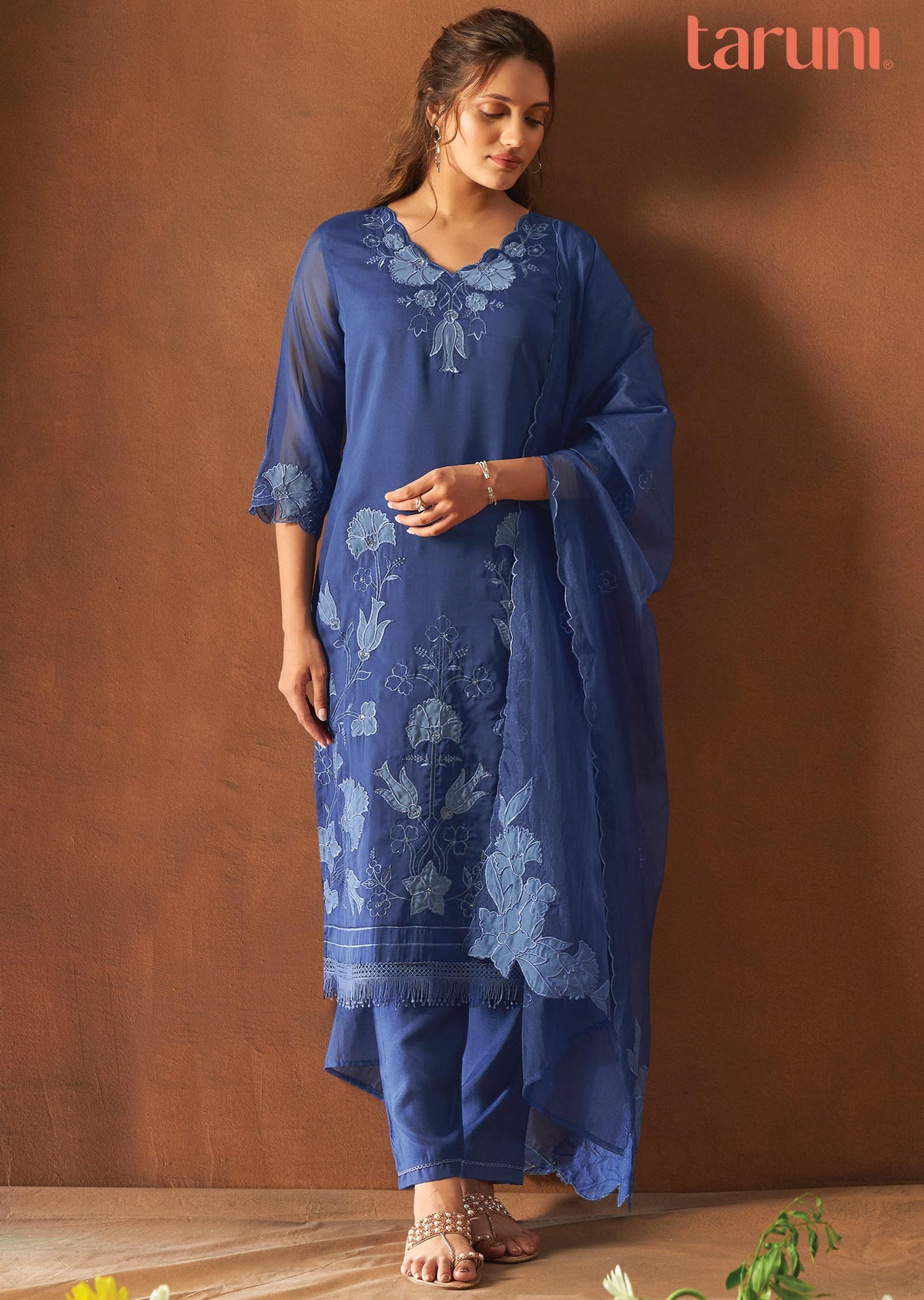 Ink Blue Organza Straight cut suits