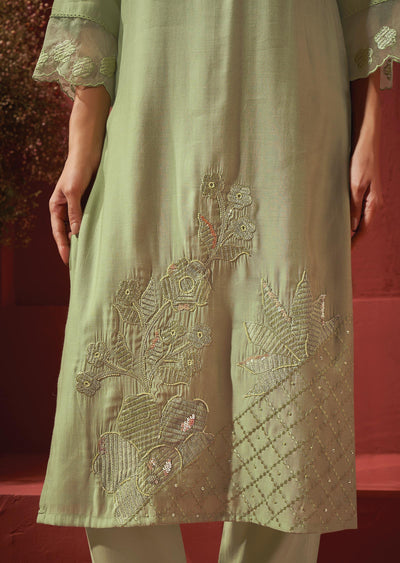 Light Mehndi Green Soft Silk Straight cut suits