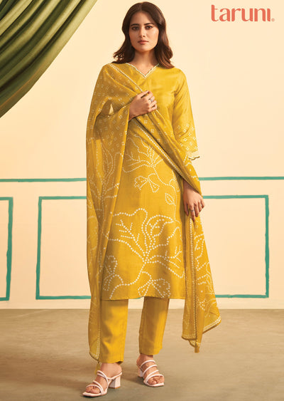 Mustard Silk Straight cut suits