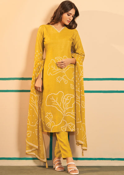 Mustard Silk Straight cut suits