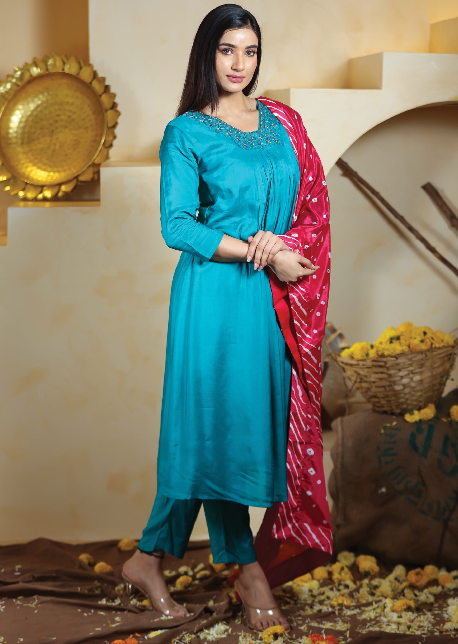 Rama Green Muslin Straight Cut Suits