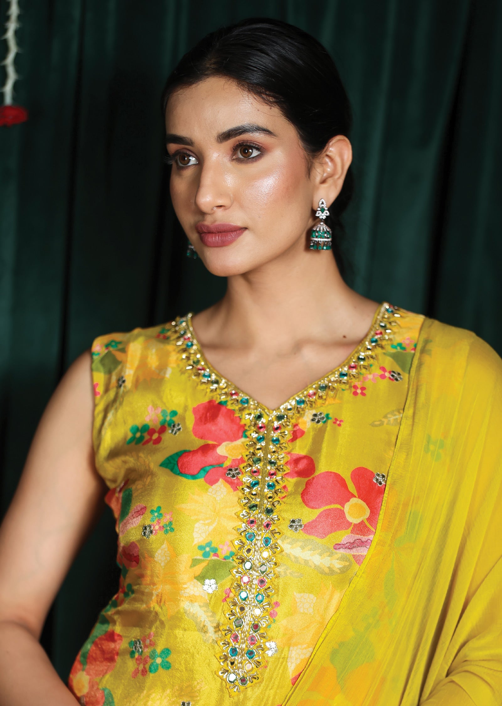 Yellow Tissue Silk Straight Cut Suits