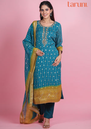 Rama Green & Yellow Organza Straight Cut Suit