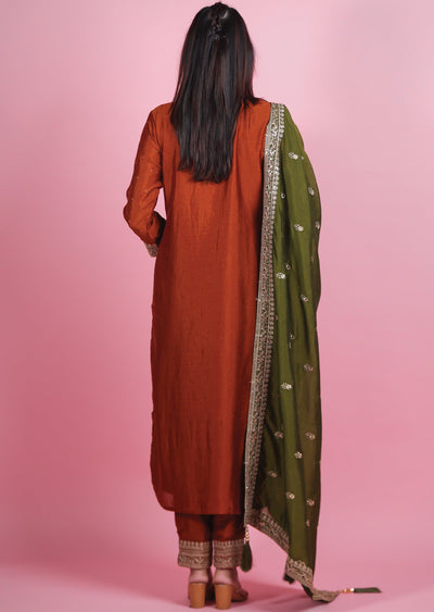 Rust Silk Straight Cut Suit