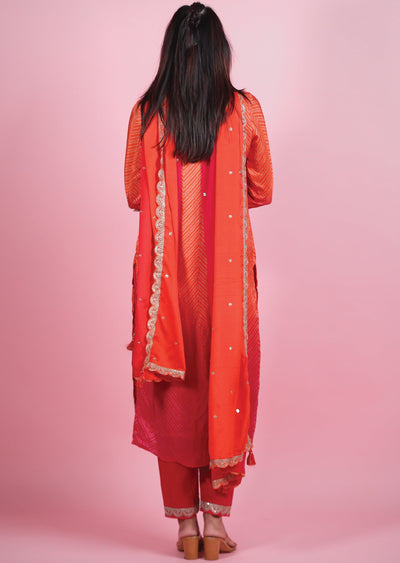 Orange & Rani Pink Silk Straight Cut Suit