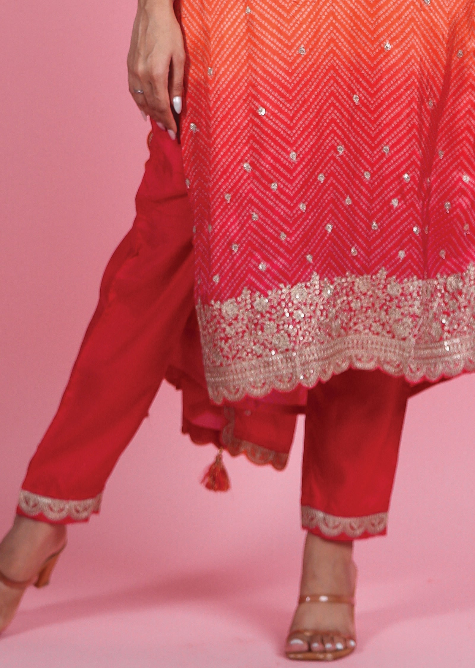 Orange & Rani Pink Silk Straight Cut Suit