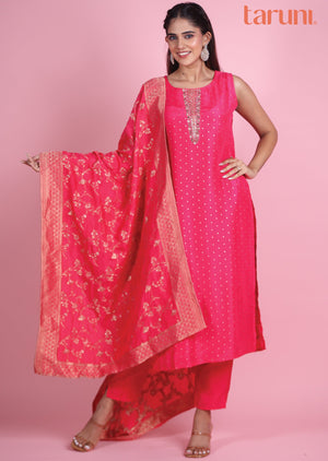 Pink Banaras Silk Straight Cut Suit