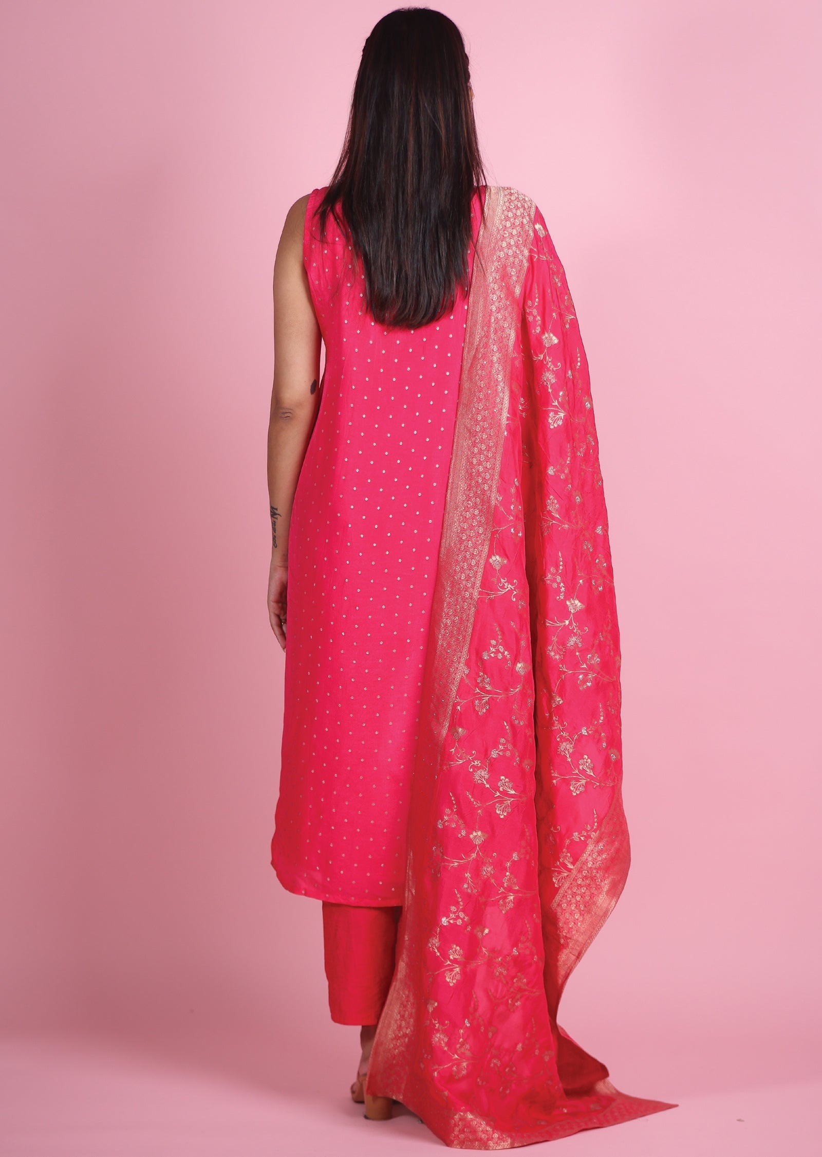 Pink Banaras Silk Straight Cut Suit