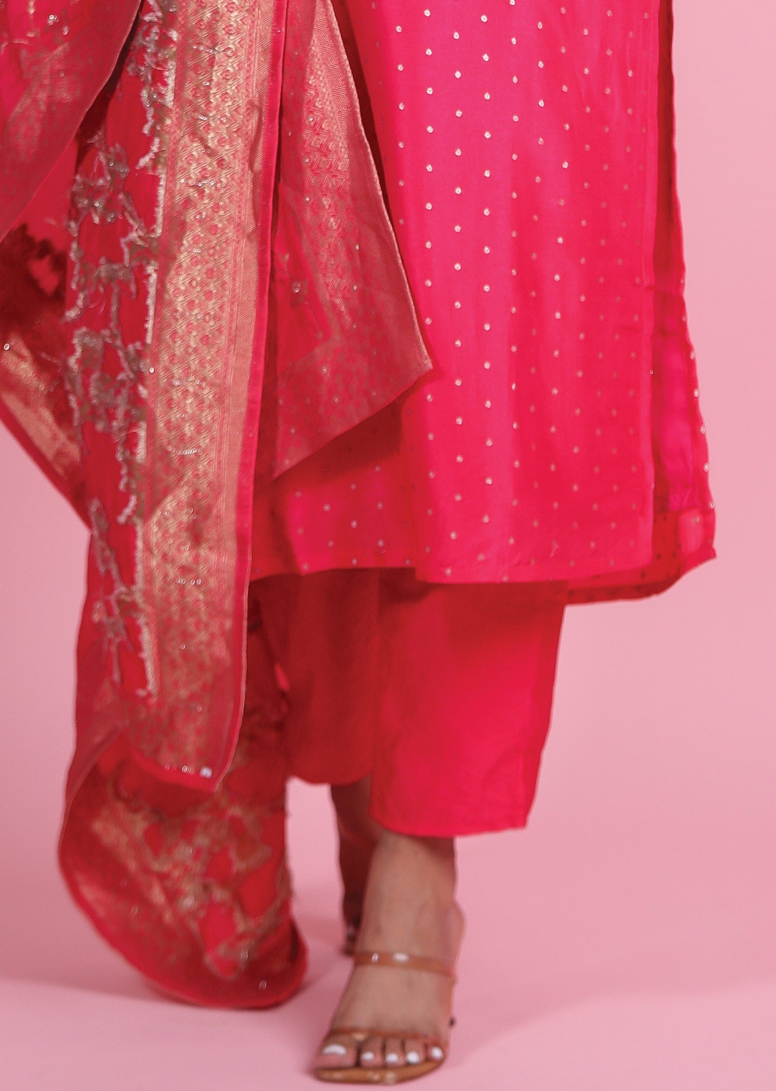 Pink Banaras Silk Straight Cut Suit