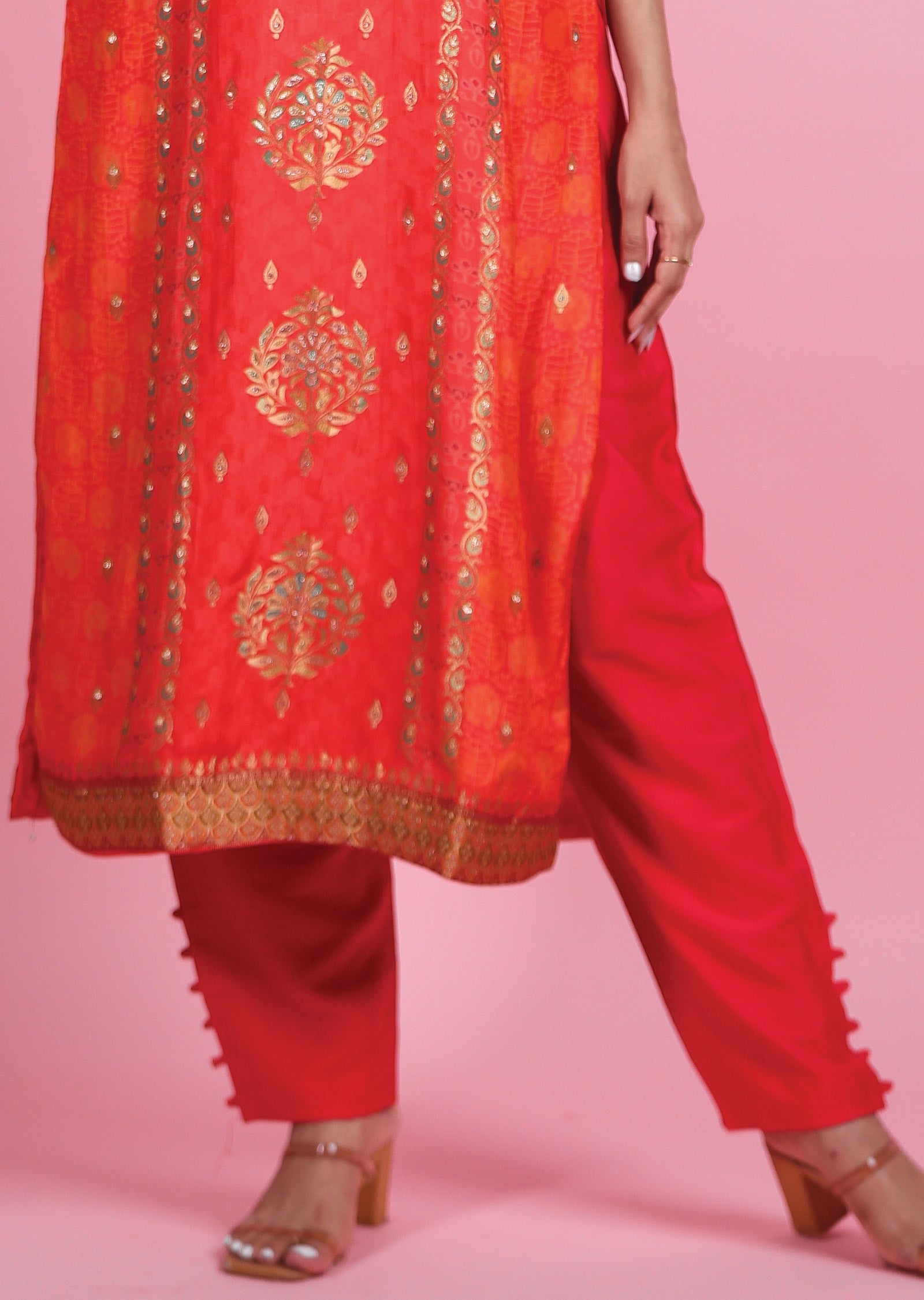 Dark Pink Minakari Banaras Silk Straight Cut Suit