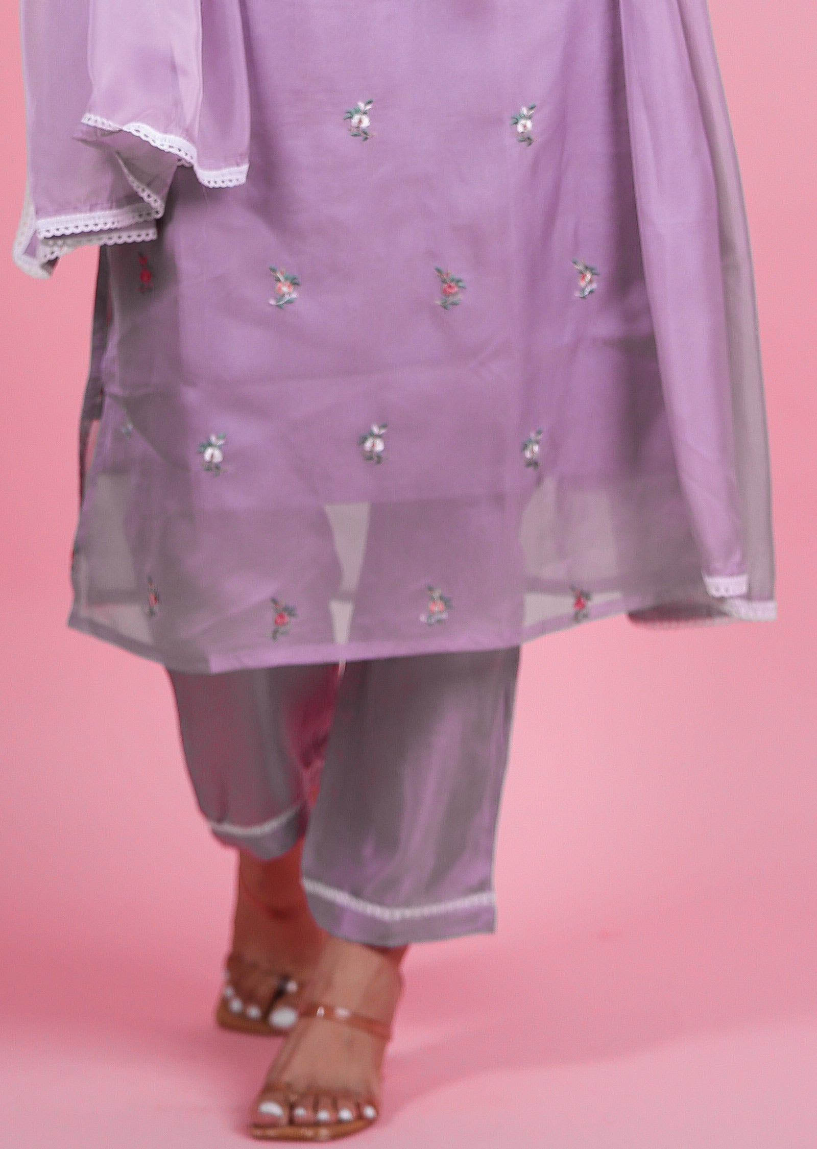 Lavender Organza Straight Cut Suits