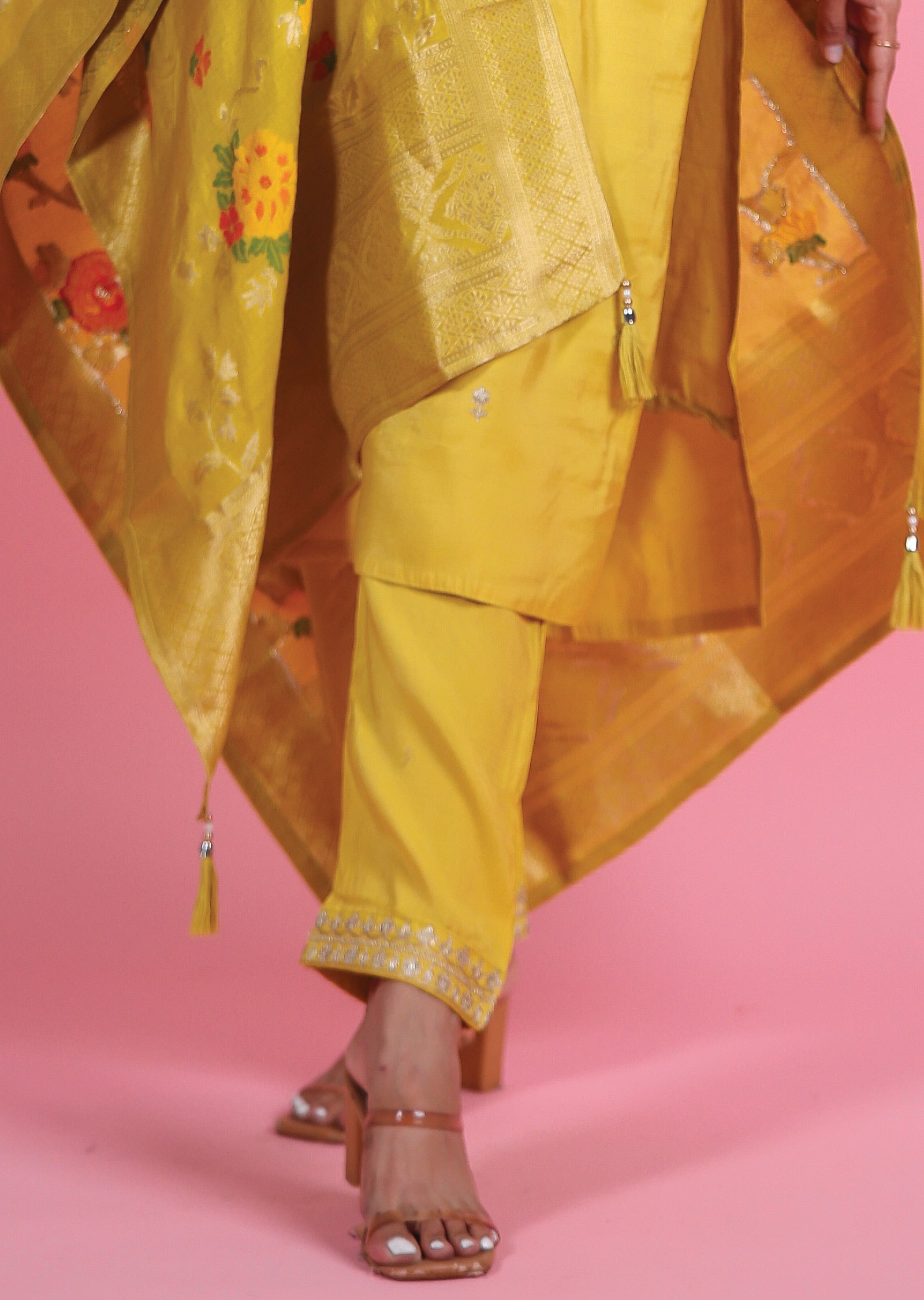 Yellow Soft Silk Straight Cut Suits