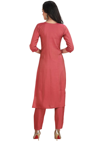 Dark Pink Tissue Straight Cut Suit