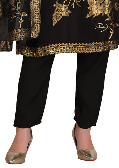 Black Banaras Dola Silk Straight Cut Suit