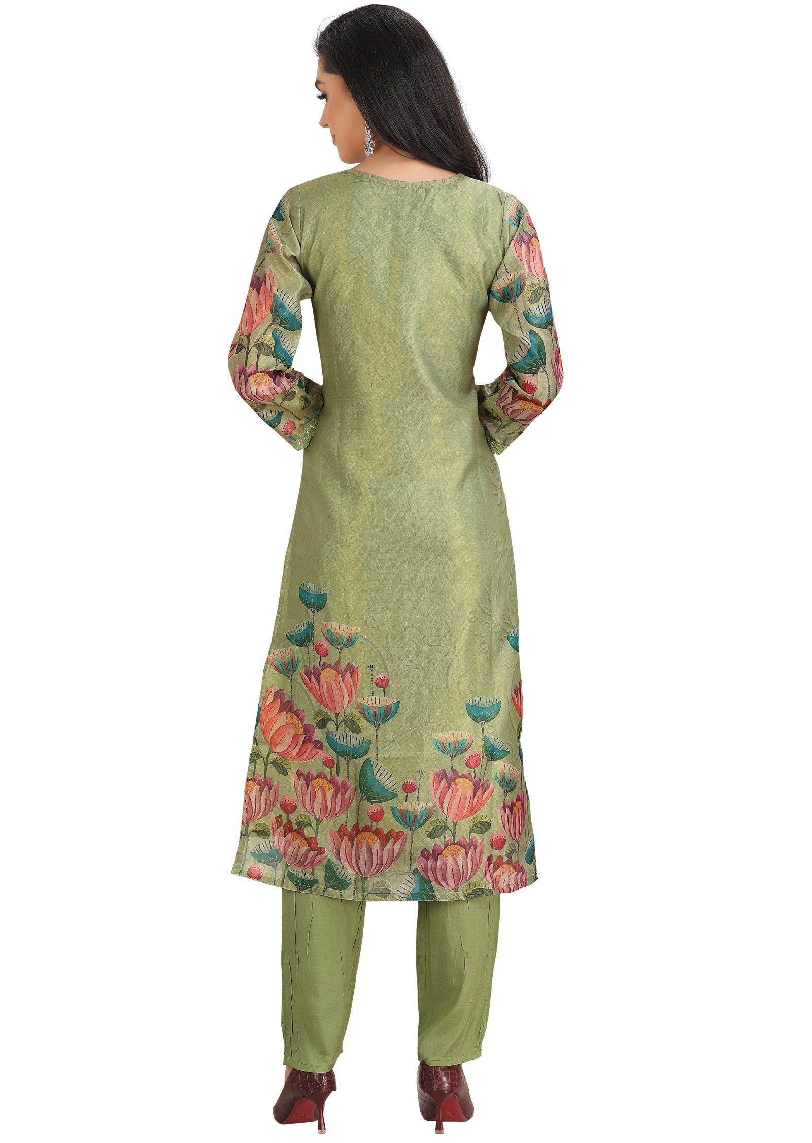 Green Tissue Silk Straight Cut Suit