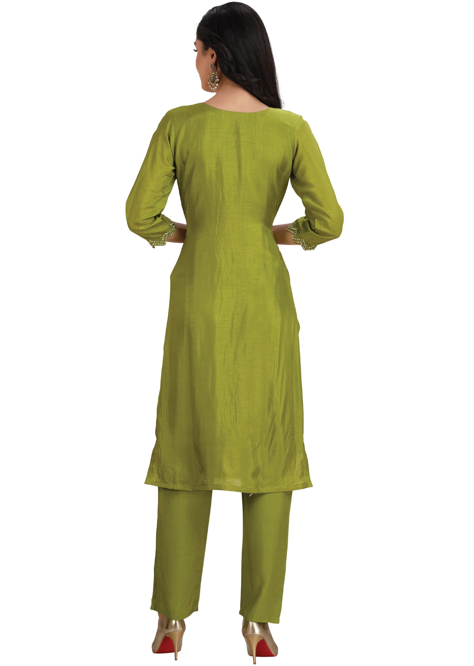 Mehendi Green Dola Silk Straight Cut Suit