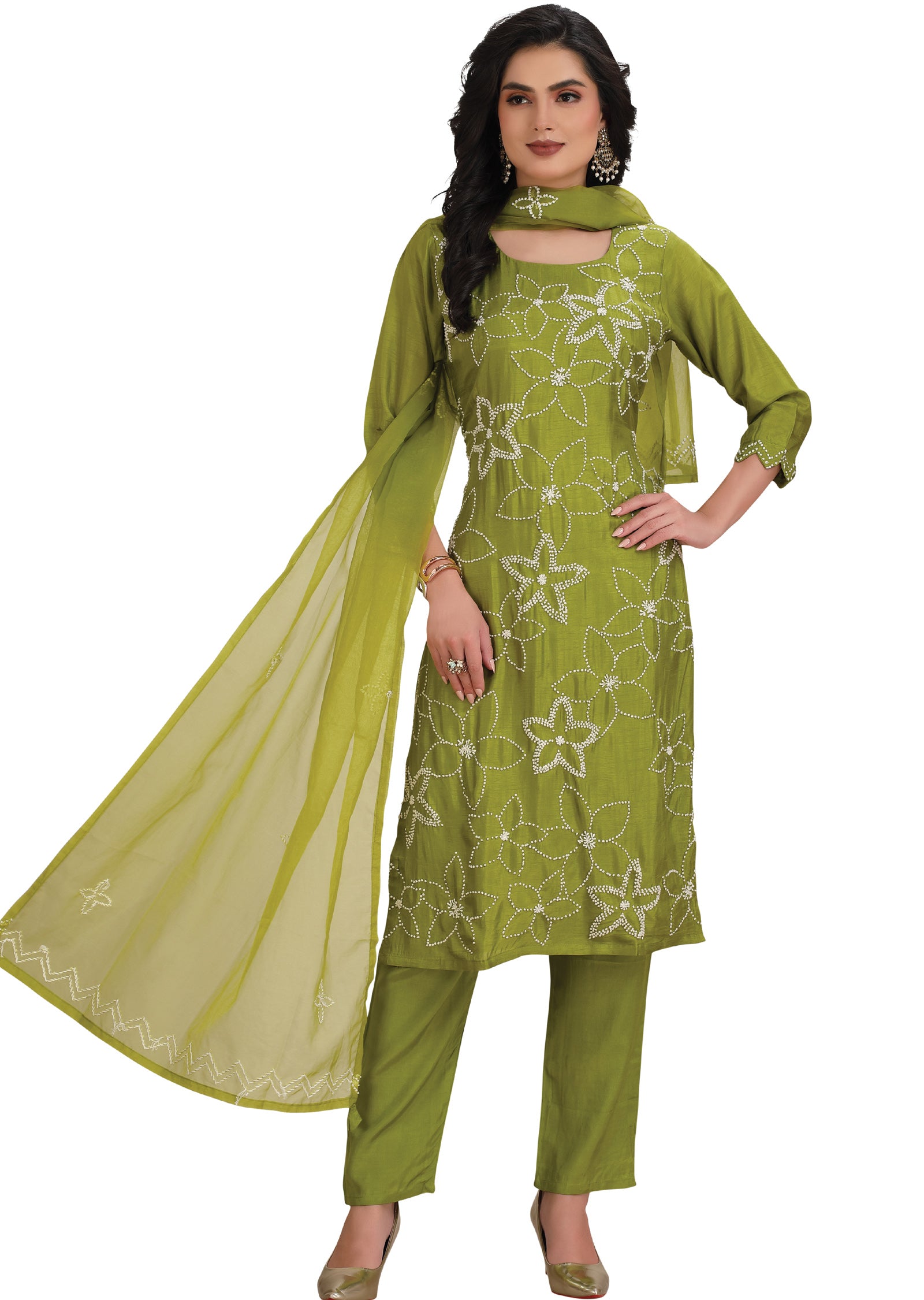 Mehendi Green Dola Silk Straight Cut Suit