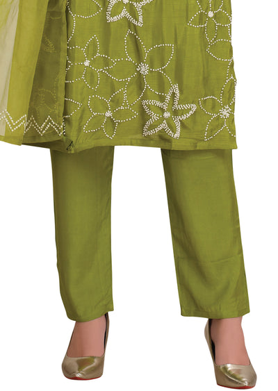 Mehendi Green Dola Silk Straight Cut Suit