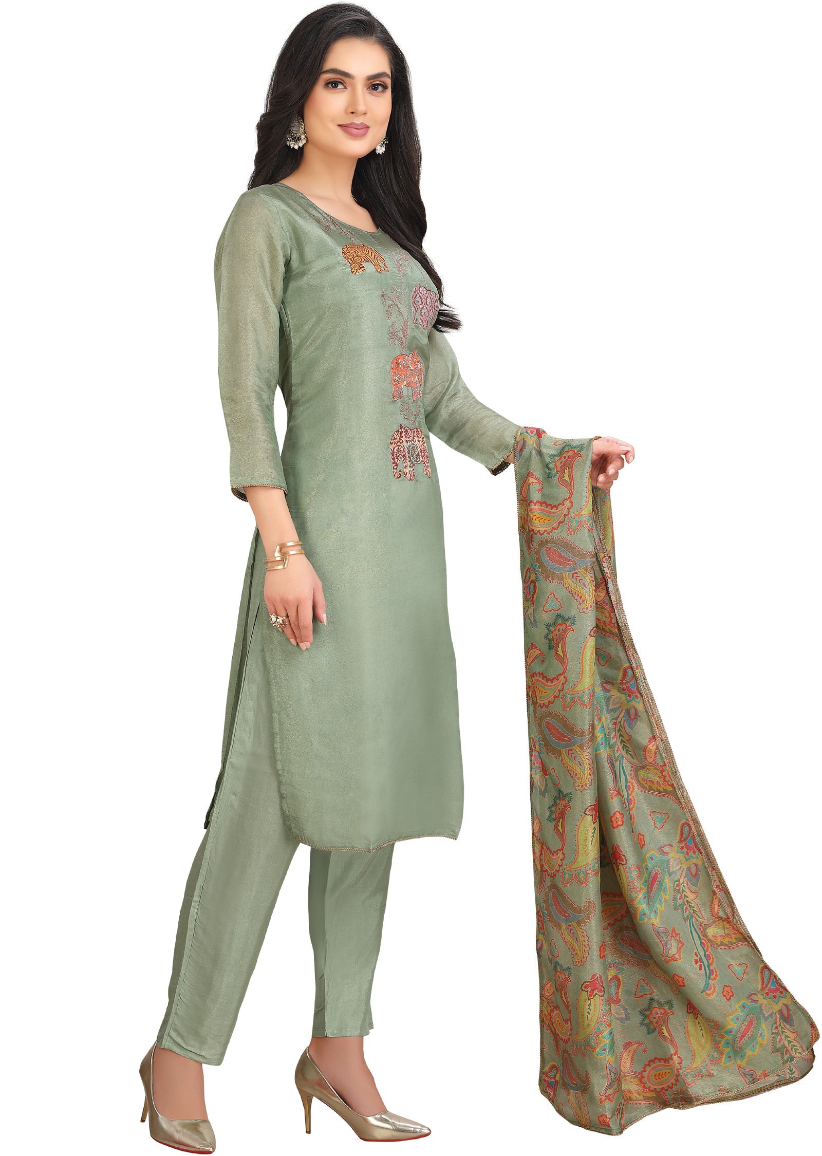 Dusty Green Tissue Soft Silk Straight Cut Suit