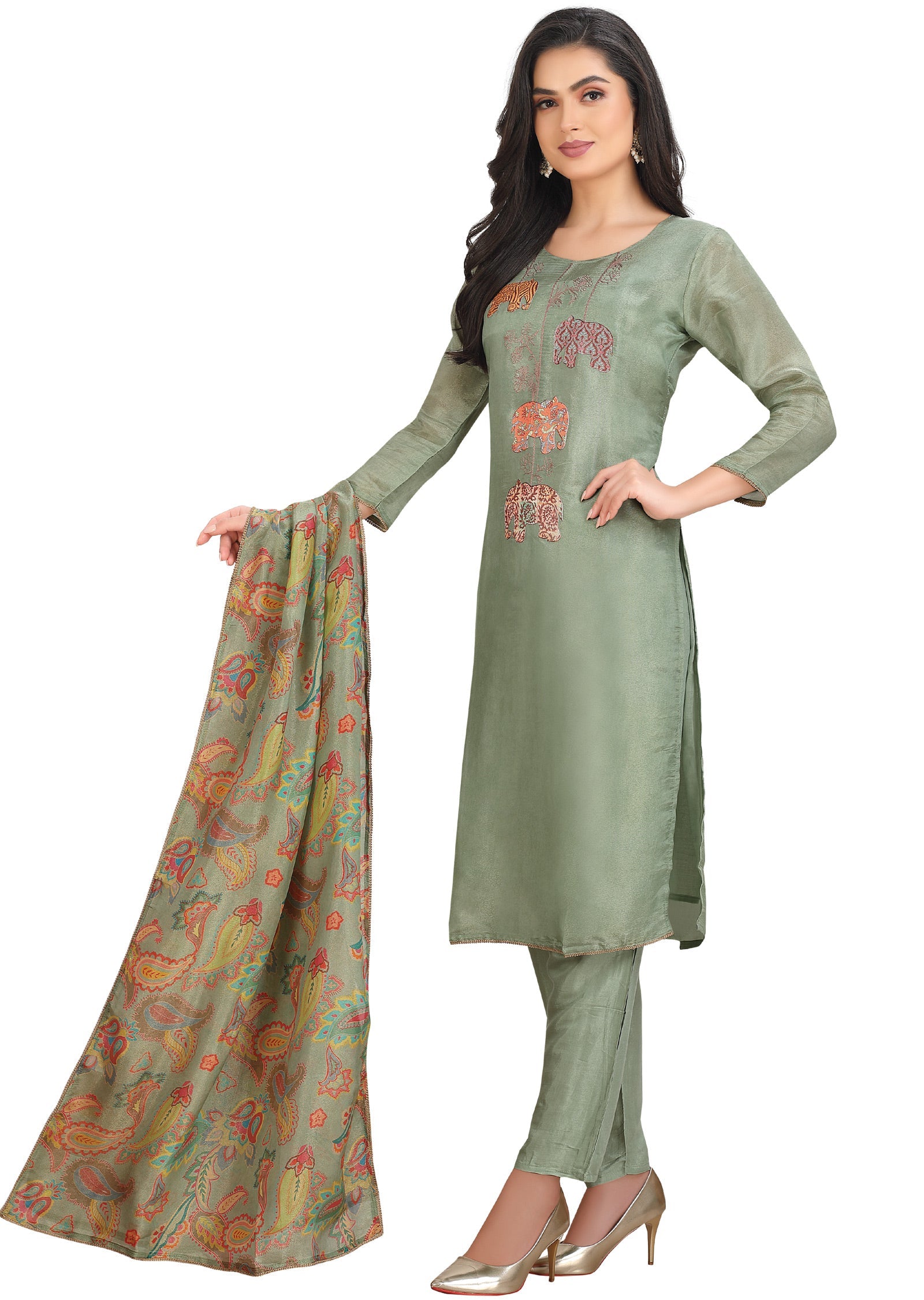 Dusty Green Tissue Soft Silk Straight Cut Suit