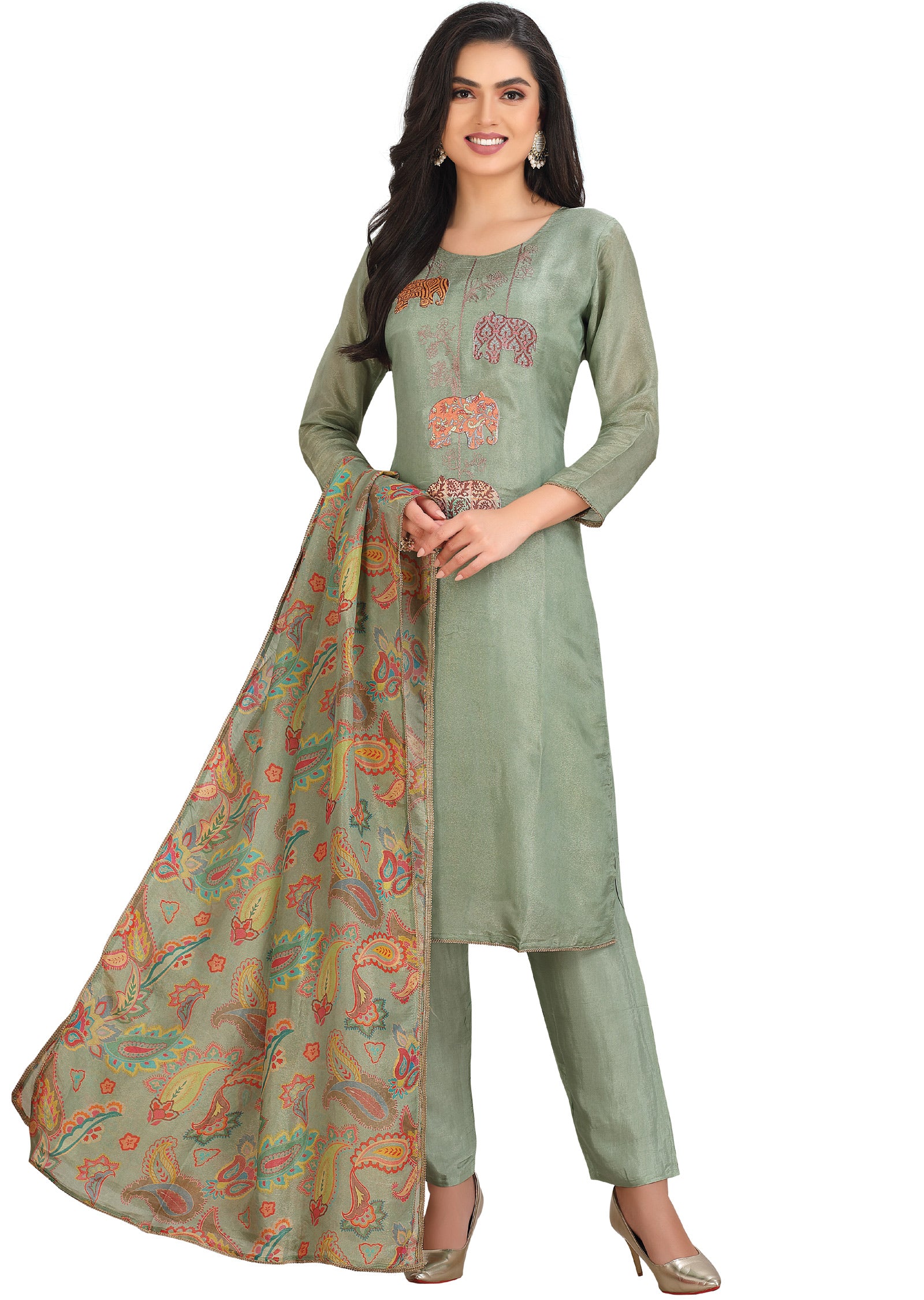 Dusty Green Tissue Soft Silk Straight Cut Suit