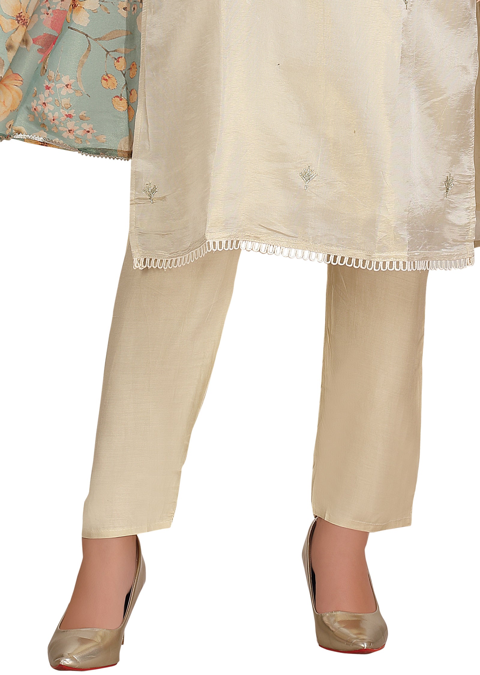 Cream Tissue Silk Straight Cut Suit