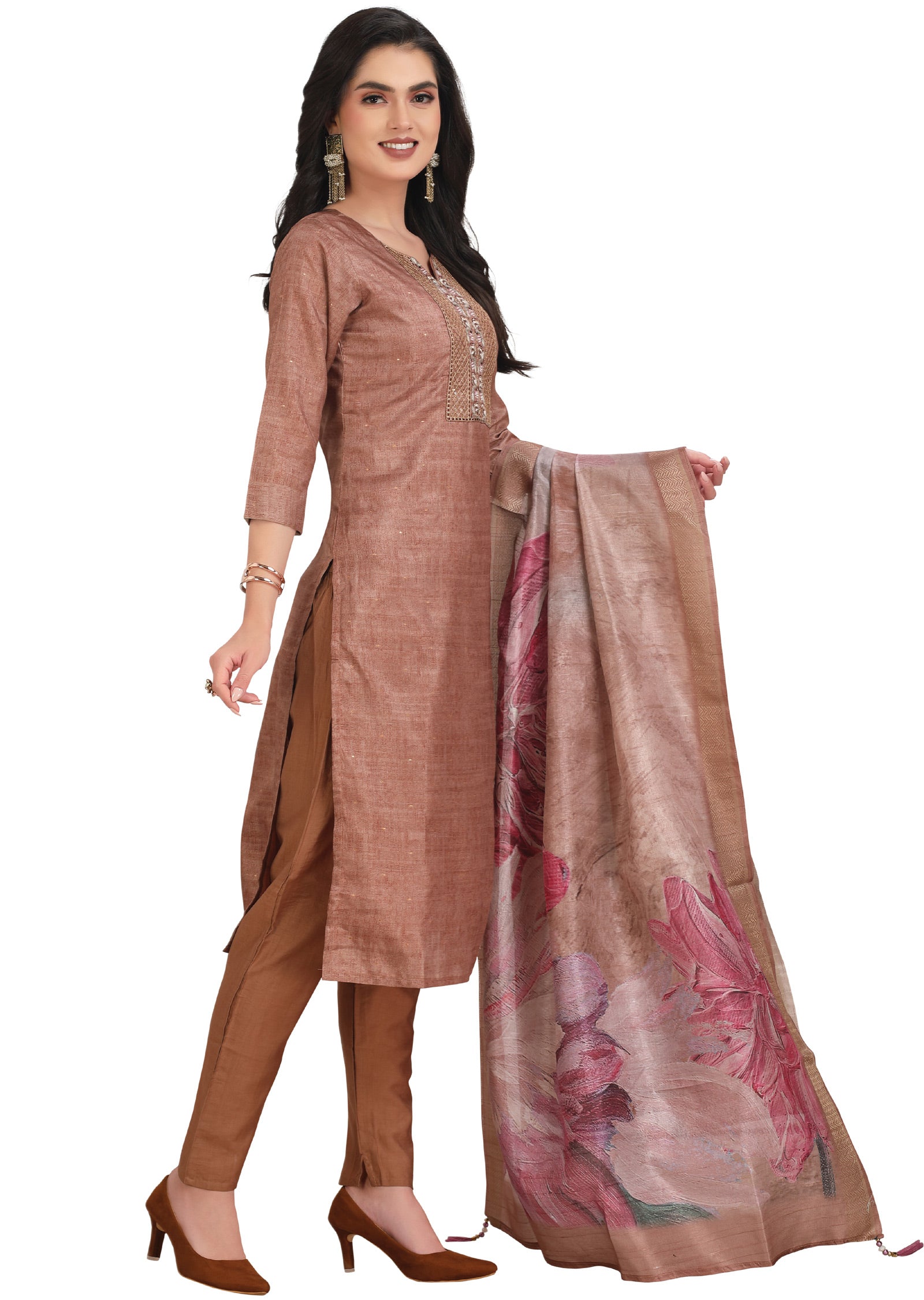 Light Brown Tissue Silk Straight Cut Suit