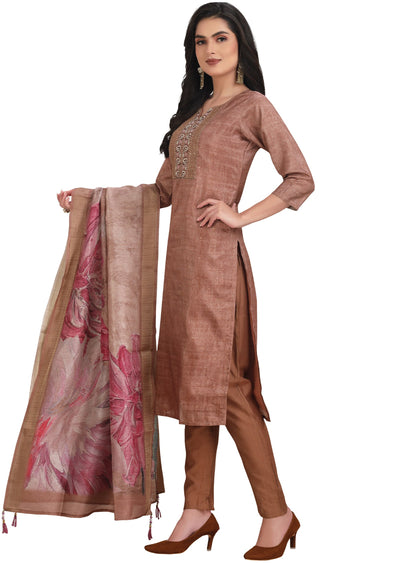 Light Brown Tissue Silk Straight Cut Suit